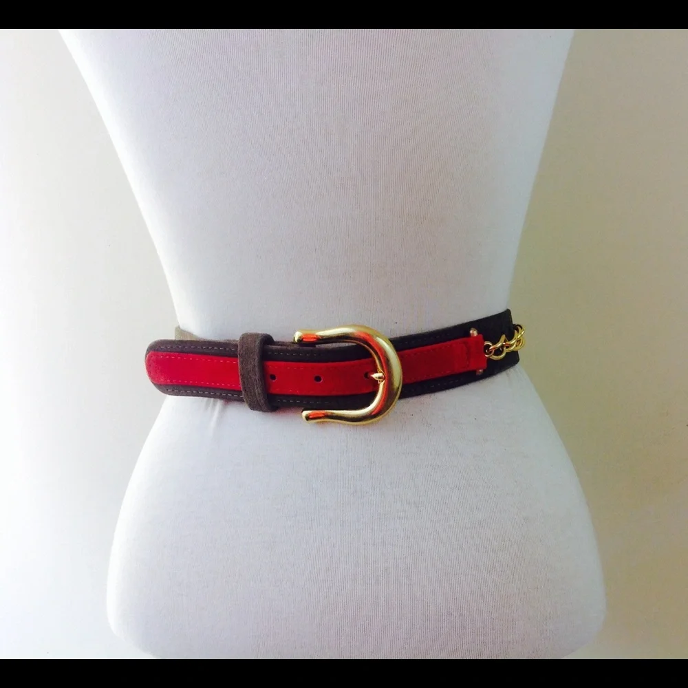 Vintage Carlisle Army Green Red Belt Suede Link